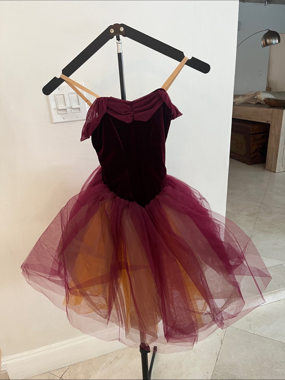 Weissman Burgundy and Gold Tulle Dance Costume